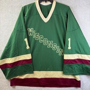Vintage Wisconsin Hockey Jersey #1 Goalie Men XL Green Mesh McCarthy Sorensen